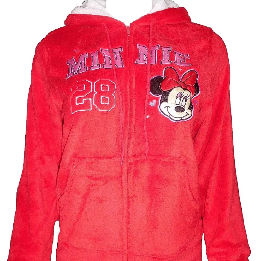 Disney Women's Minnie Mouse Light #28 Red Fleece Zip up Hoodie Jacket Medium